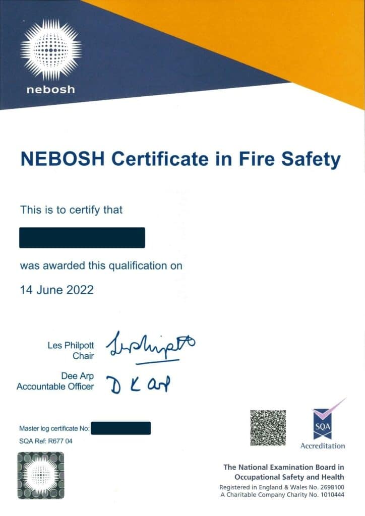 An example of a NEBOSH National General Certificate
