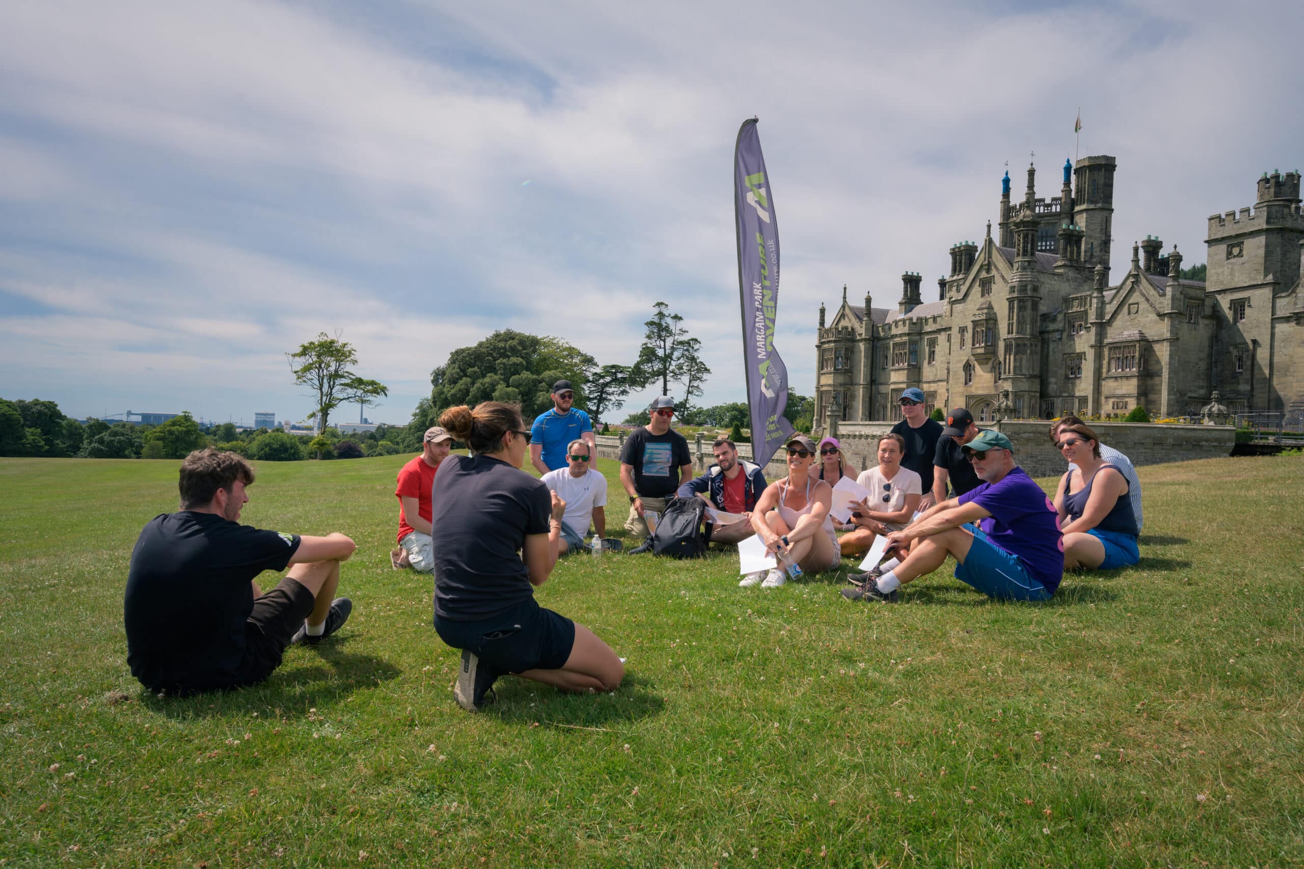 Margan Park Adventure activity set with Margam Castle in the background